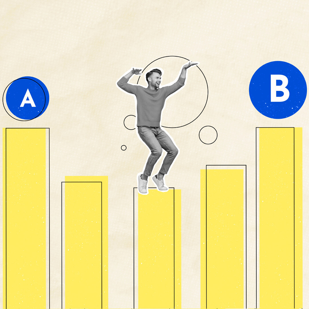 A concept illustration of a bar graph that represents multivariate testing VS. AB testing 